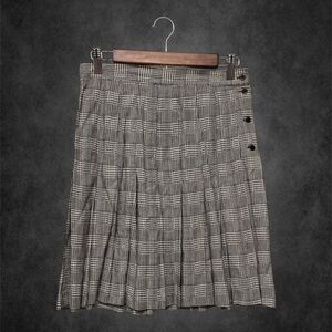 Vintage Black and Gray Knee-Length A-Line Pleated School Skirt